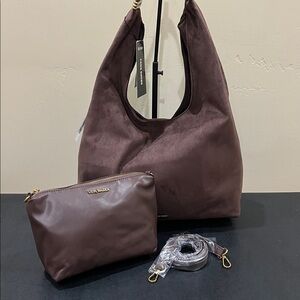 Steve Madden | Chocolate Hobo Bag w/ Extra Crossbody Bag & Strap.
